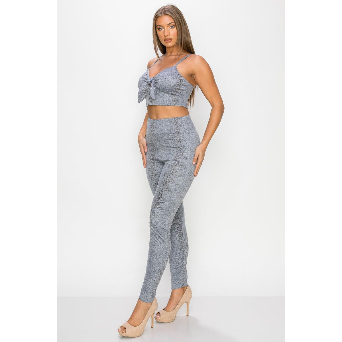 Embossed Snake Print Top And Leggings Set-NXTLVLNYC