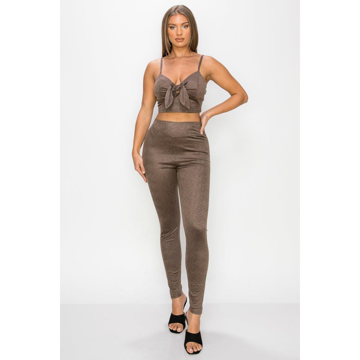 Embossed Snake Print Top And Leggings Set-NXTLVLNYC