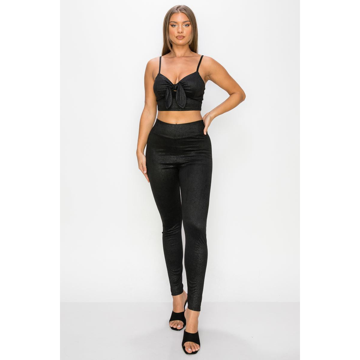 Embossed Snake Print Top And Leggings Set-NXTLVLNYC