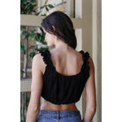 Embroidered Ruffle Trim Strap Sleeveless Crop Top-Shirts & Tops-NXTLVLNYC