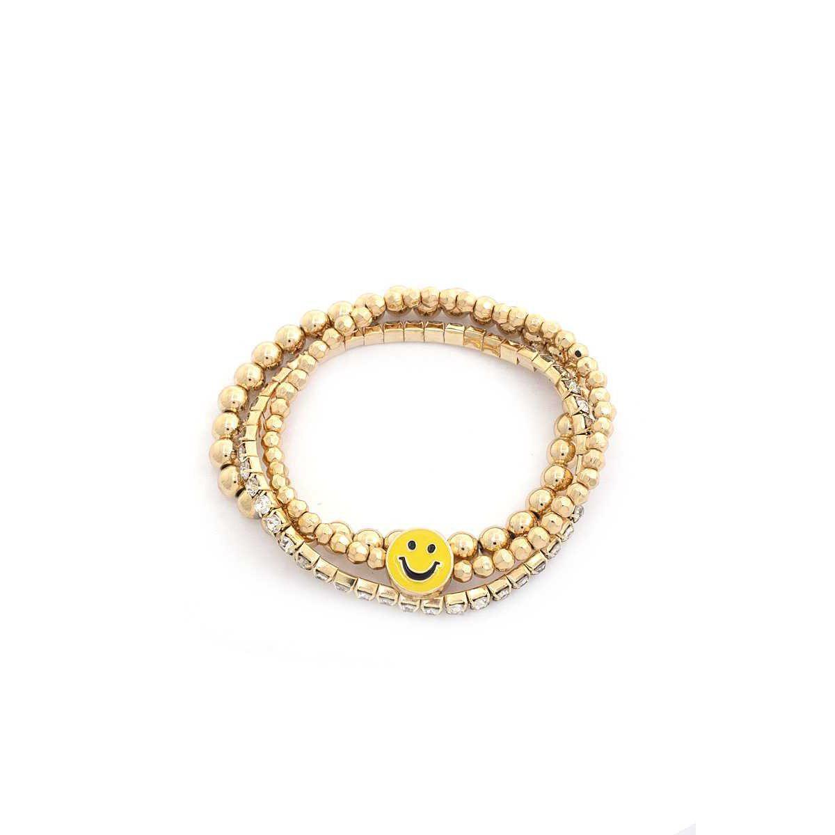 Enamel Happy Face Charm Rhinestone Ball Bead Bracelet Set-NXTLVLNYC