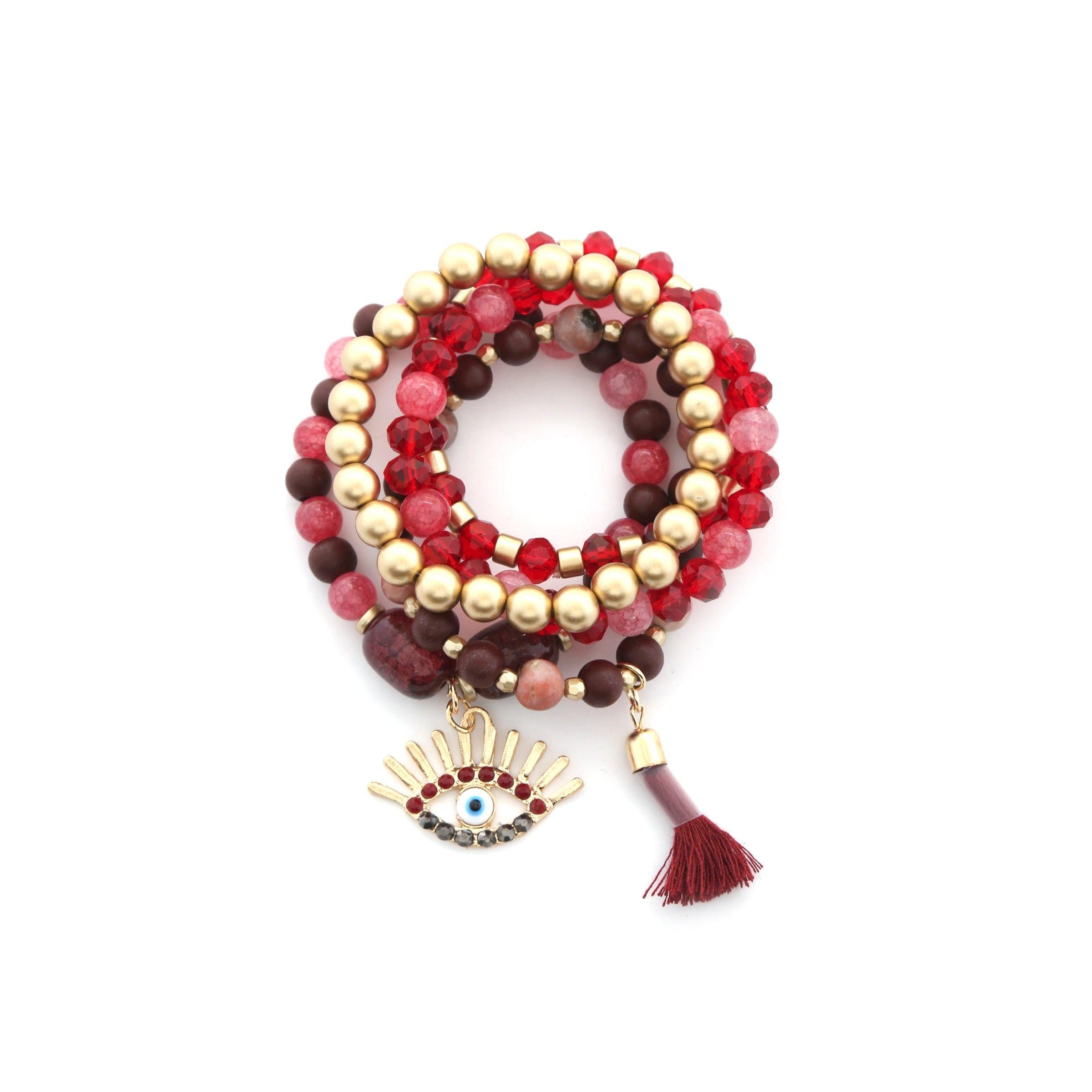 Evil Eye Bead Tassel Bracelet Set-NXTLVLNYC