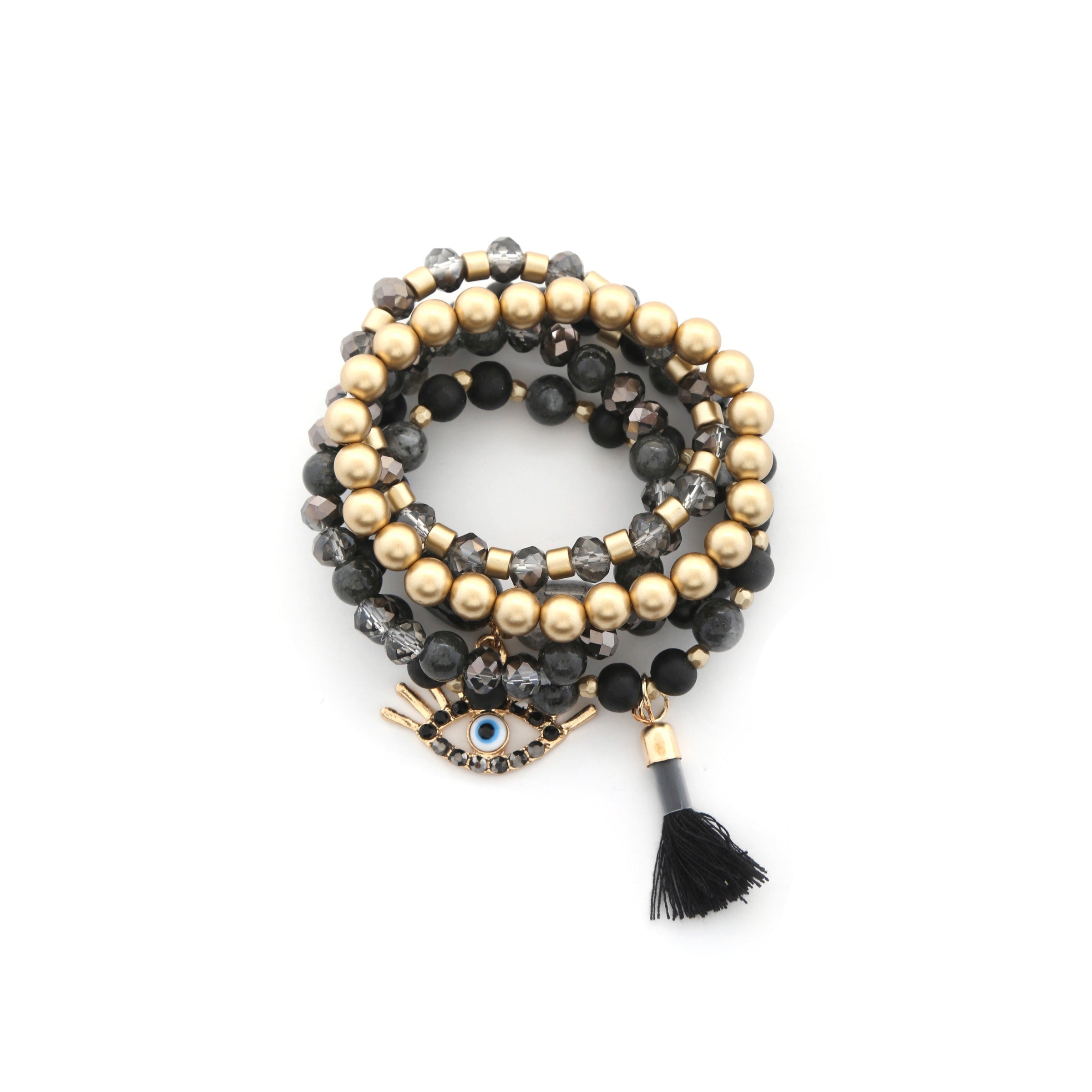 Evil Eye Bead Tassel Bracelet Set-NXTLVLNYC