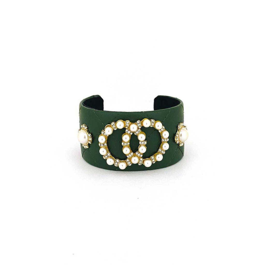 Fashion Pearl Double Round Studded Faux Leather Cuff Bracelet-Jewelry & Accessories - Bracelets & Bangles - Cuff Bracelets-NXTLVLNYC