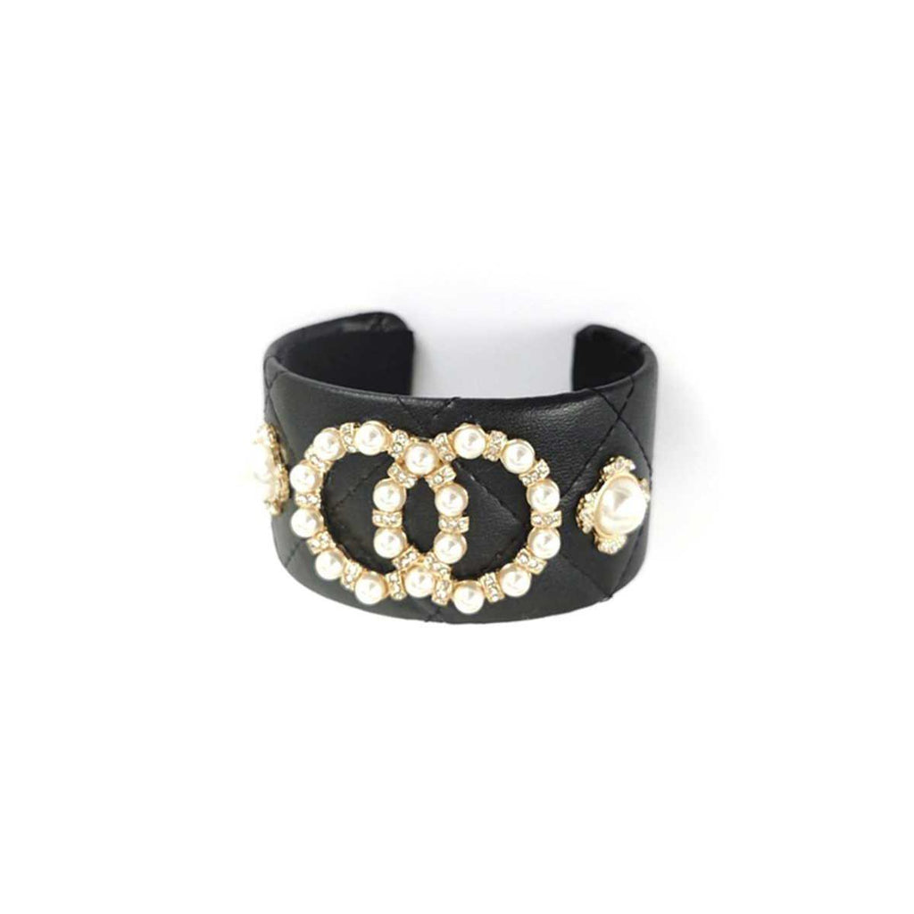 Fashion Pearl Double Round Studded Faux Leather Cuff Bracelet-Jewelry & Accessories - Bracelets & Bangles - Cuff Bracelets-NXTLVLNYC