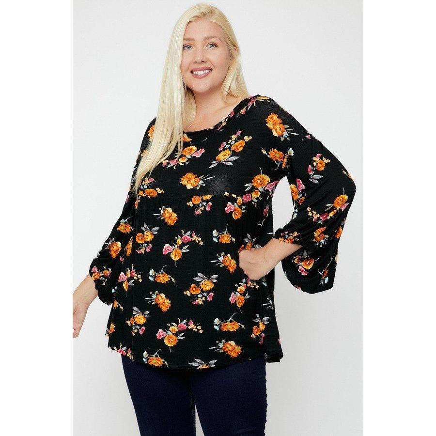 Floral, Bubble Sleeve Tunic-Clothing Tops-NXTLVLNYC