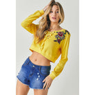 Floral Embroidered Cropped Sweatshirt-Clothing Tops-NXTLVLNYC