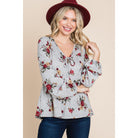 Floral Hacci Printed Babydoll Top With Elastic Cuff Sleeves-NXTLVLNYC