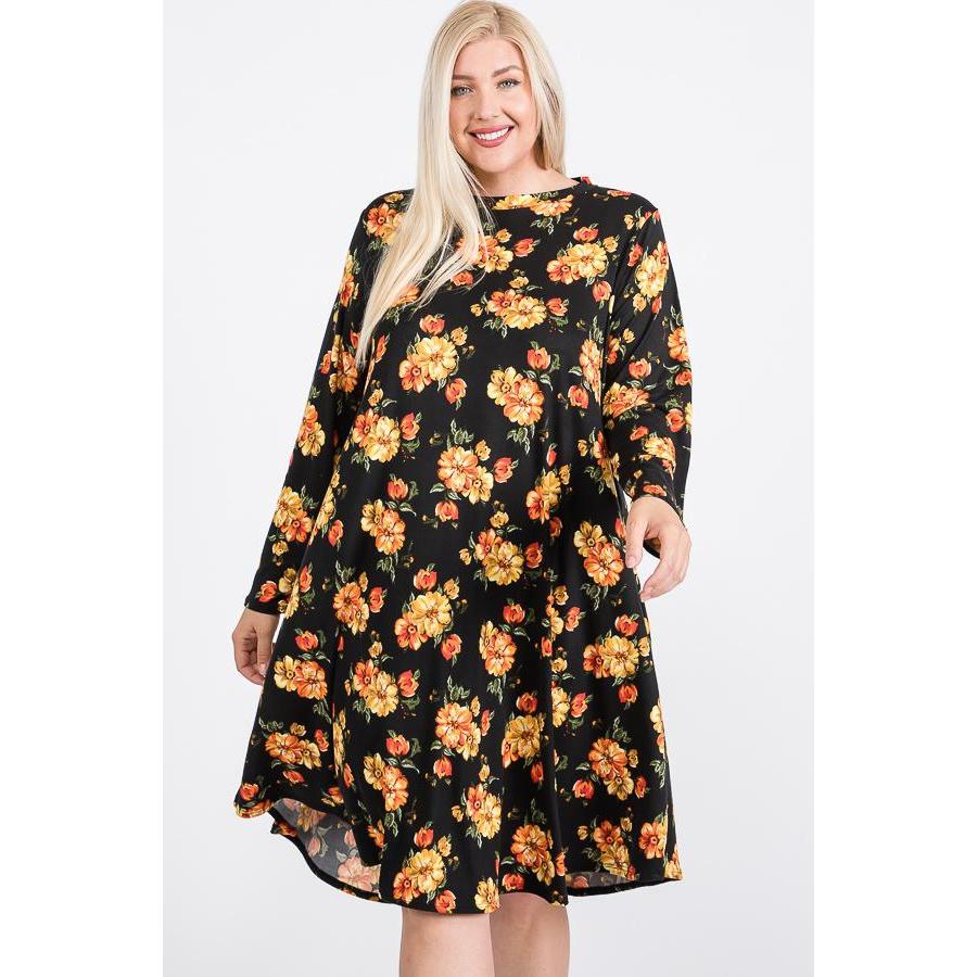 Floral Mock Neck Hidden Pocket Round Hem Midi Dress-Clothing Dresses-NXTLVLNYC