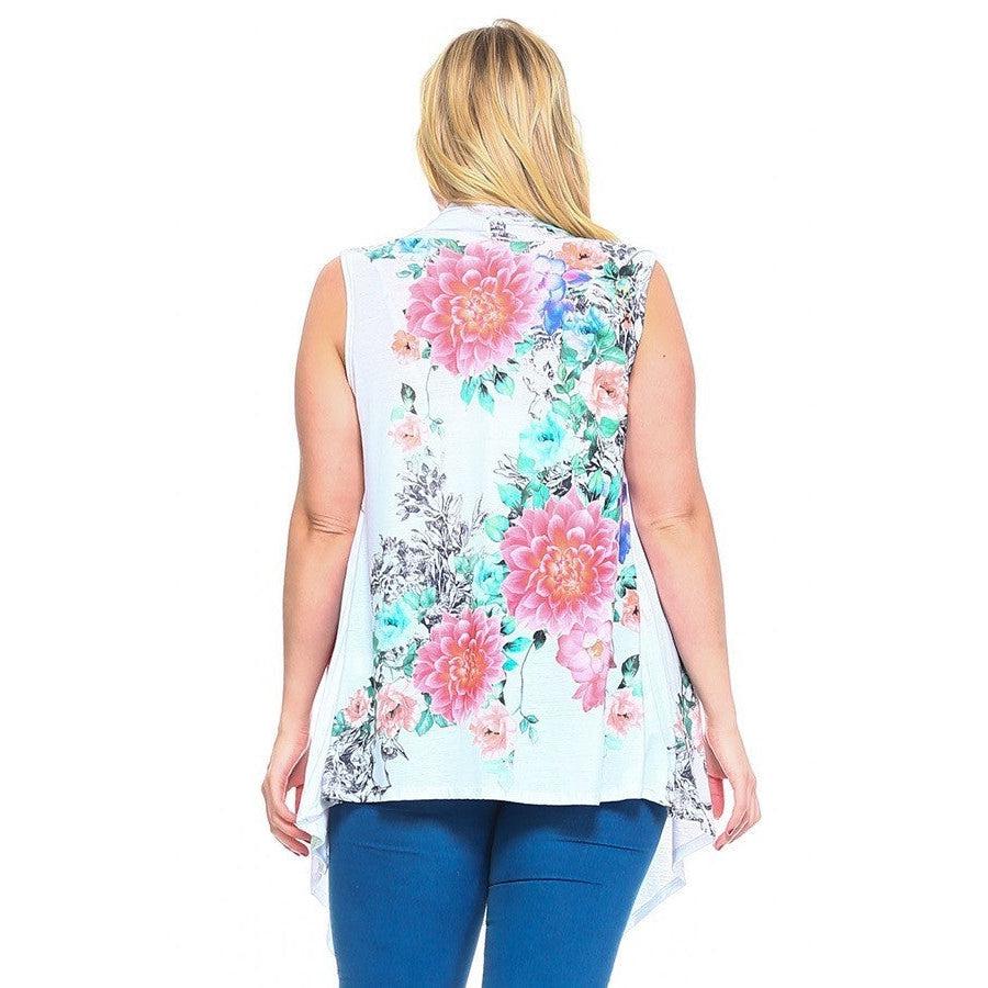 Floral Print, Open Front Vest With An Asymmetric Hem.-NXTLVLNYC
