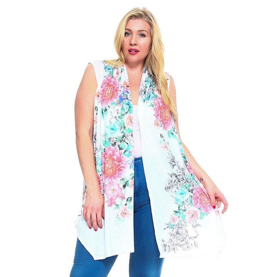 Floral Print, Open Front Vest With An Asymmetric Hem.-NXTLVLNYC