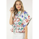 Floral Print Short Sleeve Top With Waist Tie-NXTLVLNYC