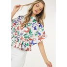 Floral Print Short Sleeve Top With Waist Tie-NXTLVLNYC