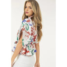 Floral Print Short Sleeve Top With Waist Tie-NXTLVLNYC