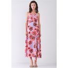 Floral Print Sleeveless Self-tie Wide Wrap Front Ruffle Hem Side Slit Detail Midi Dress-Clothing Dresses-NXTLVLNYC