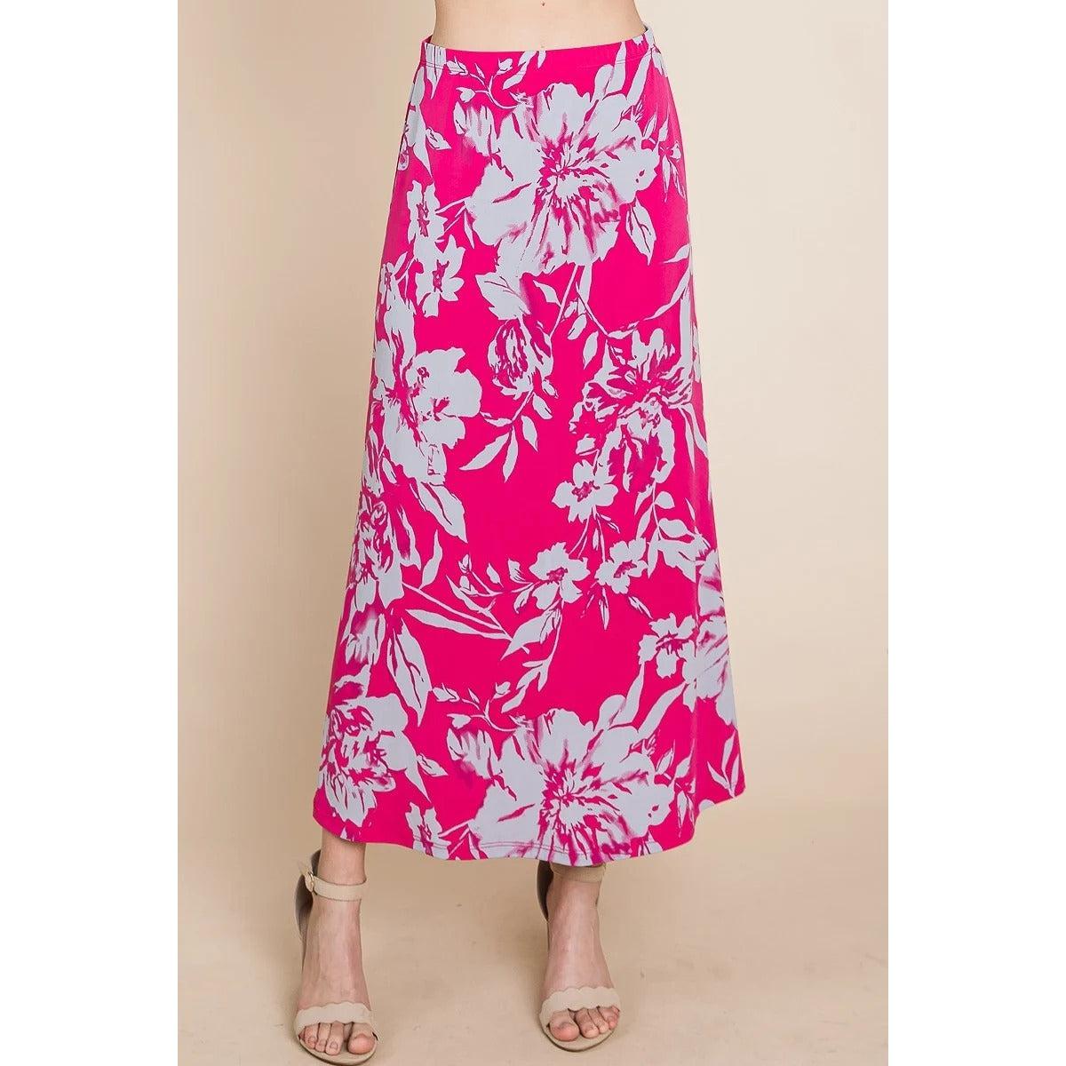 Floral Printed Maxi Skirt With Elastic Waistband-Dresses-NXTLVLNYC
