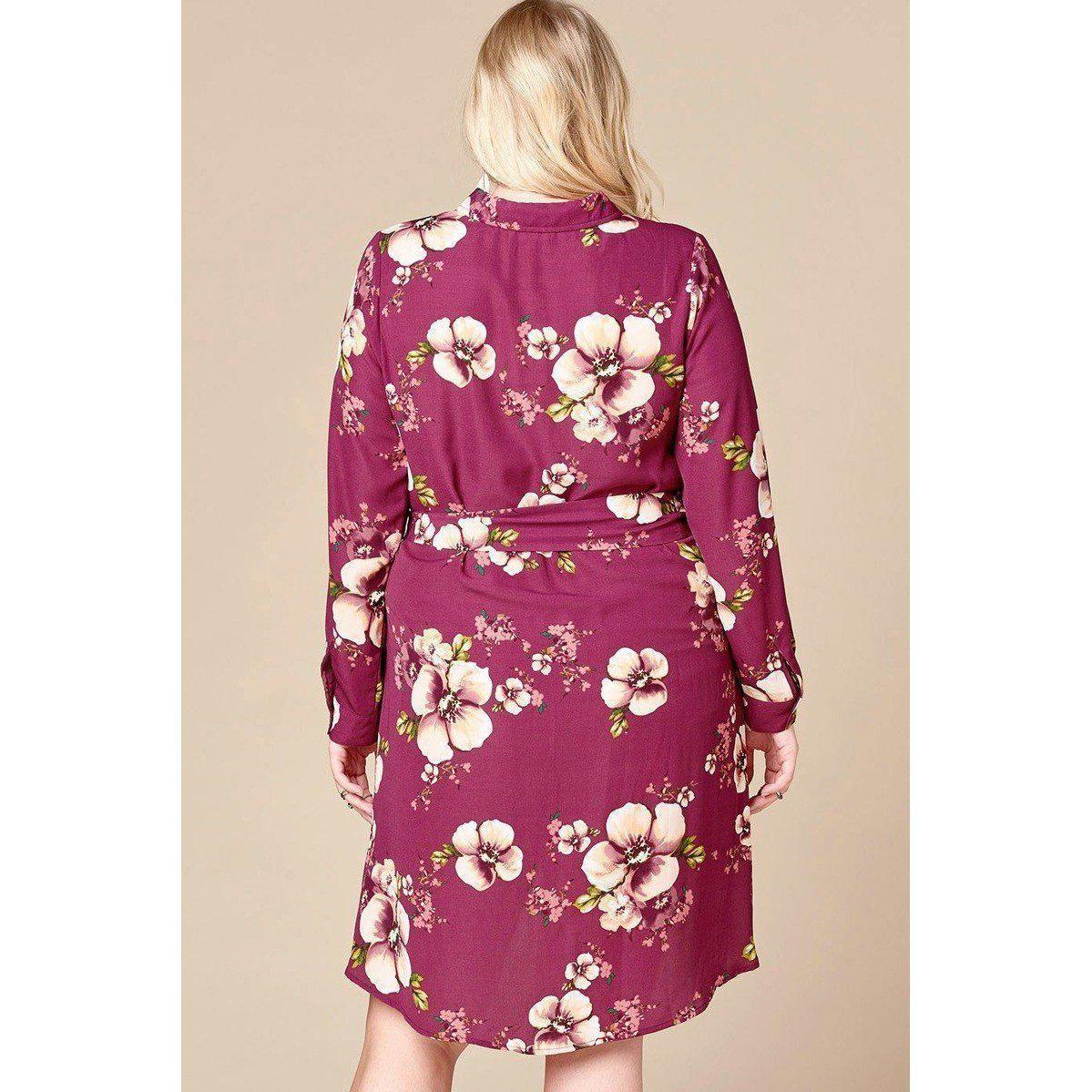 Floral Woven Button-down Collared Shirt Dress-Women - Apparel - Dresses - Casual-NXTLVLNYC