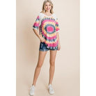 French Terry Tie Dye Printed Casual Mini Bubble Sleeves Tunic Top-NXTLVLNYC