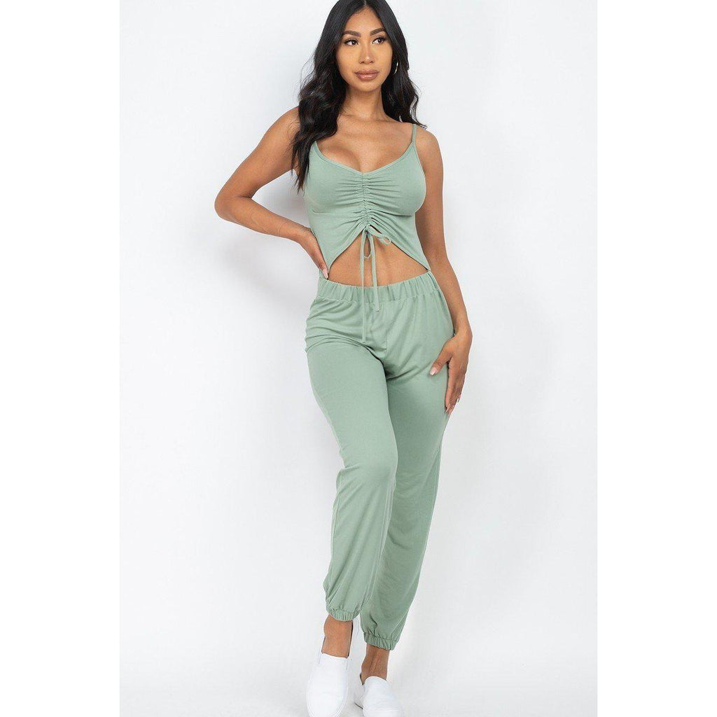 Front Ruched With Adjustable String Cami Casual/summer Jumpsuit-Jumpsuits & Rompers-NXTLVLNYC