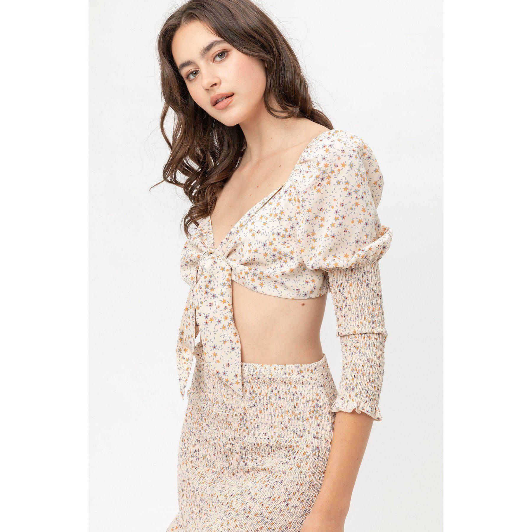 Front Tie Woven Printed Top-Clothing Dresses-NXTLVLNYC