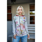 Grey Pink Flower Print Contrast Double Hood Sweater-NXTLVLNYC