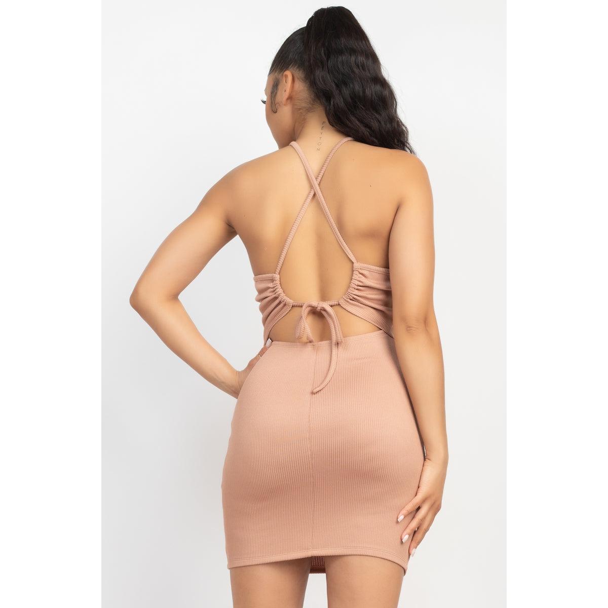 Halter Neck Ribbed Seamless Cut-out Dress-NXTLVLNYC