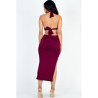 Cut-out Halter Neck Double Back Tie Split Thigh Midi Dress-NXTLVLNYC