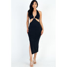 Cut-out Halter Neck Double Back Tie Split Thigh Midi Dress-NXTLVLNYC