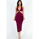 Cut-out Halter Neck Double Back Tie Split Thigh Midi Dress-NXTLVLNYC