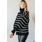 Heavy Knit Striped Turtle Neck Knit Sweater-Clothing Sweaters-NXTLVLNYC