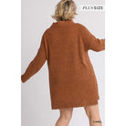 High Cowl Neck Bouclé Long Sleeve Sweater Dress-NXTLVLNYC