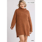 High Cowl Neck Bouclé Long Sleeve Sweater Dress-NXTLVLNYC