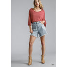 High Rise Denim Shorts With Raw Hem-SHORTS-NXTLVLNYC