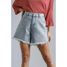 High Rise Denim Shorts With Raw Hem-SHORTS-NXTLVLNYC