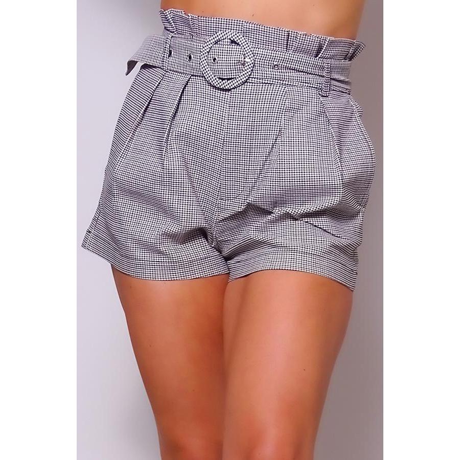 High Waisted Pleated & Belted Plaid Shorts-Clothing Dresses-NXTLVLNYC