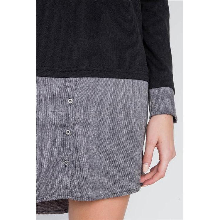 Knit Combo Long Sleeve Sweater Dress-NXTLVLNYC