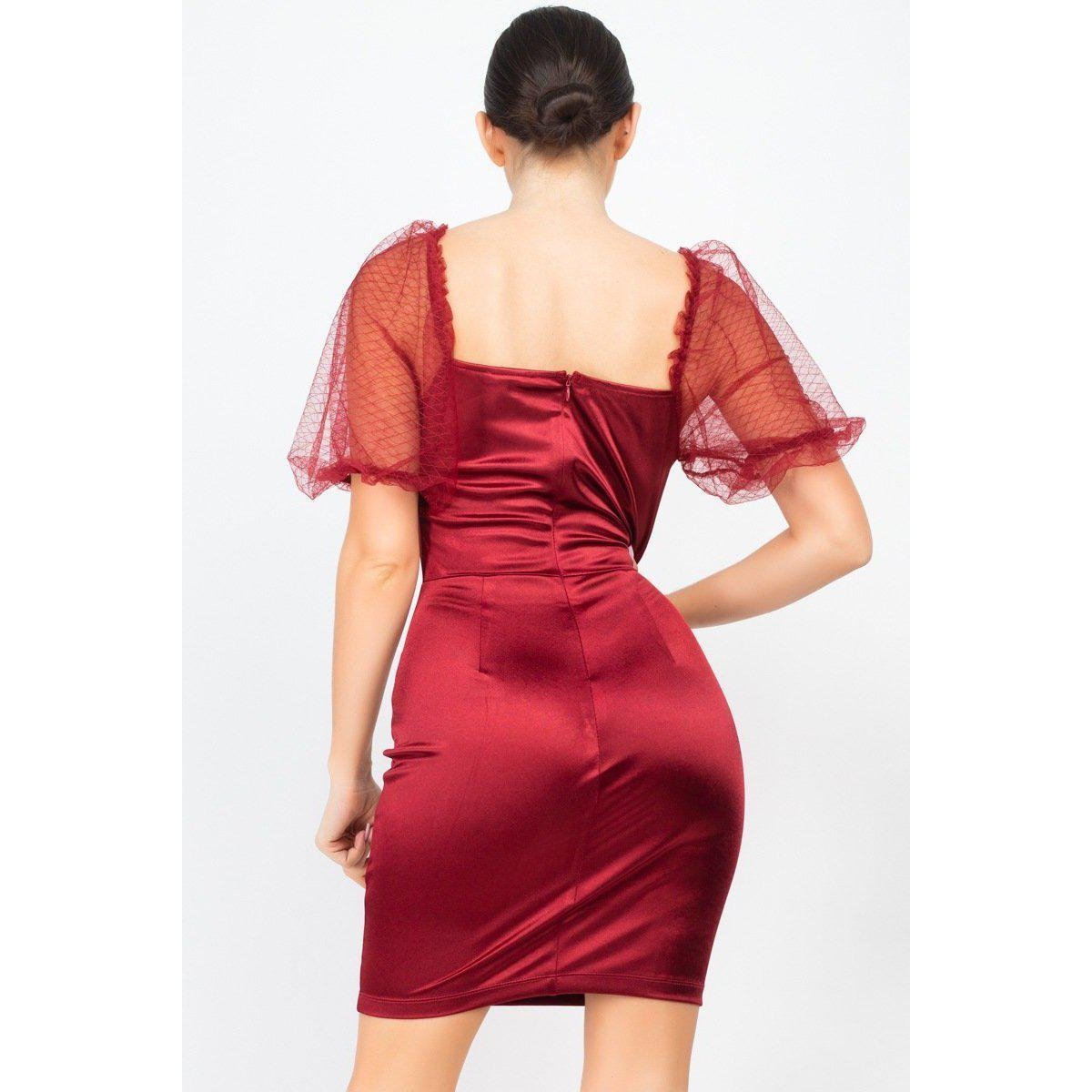 Lace Sleeves Back Zipped Mini Dress-NXTLVLNYC