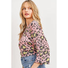 Leopard Knit Back Opened Short Sleeve Top-NXTLVLNYC