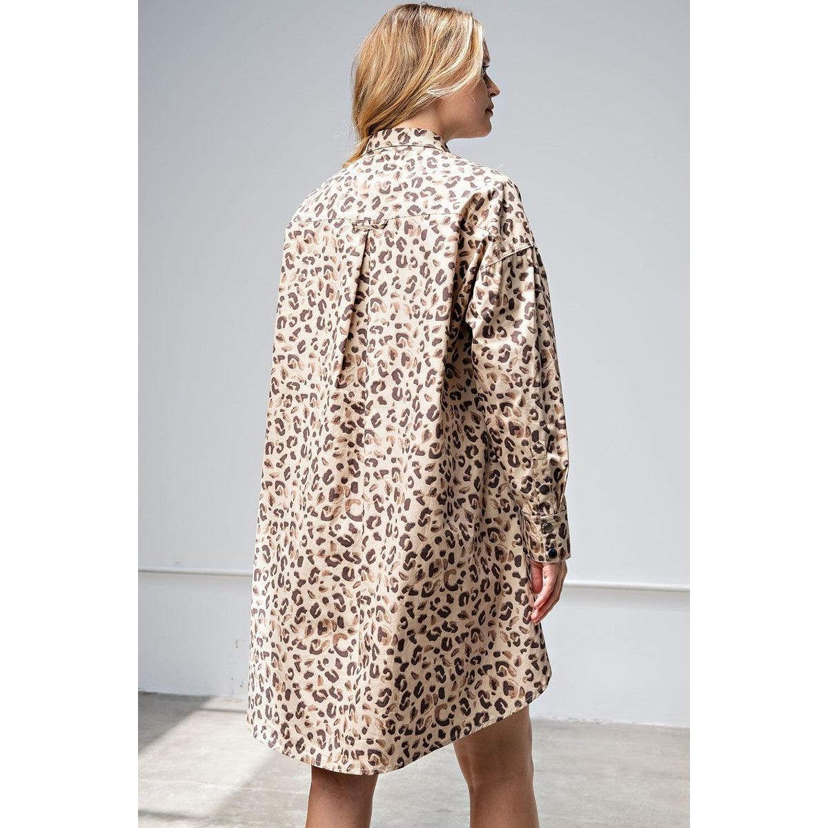 Leopard/animal Printed Shirt Dress-NXTLVLNYC