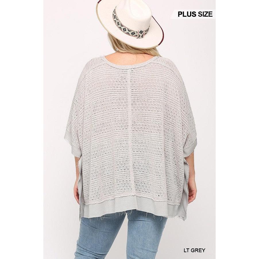 Light Knit And Woven Mixed Boxy Top With Poncho Sleeve-Shirts & Tops-NXTLVLNYC