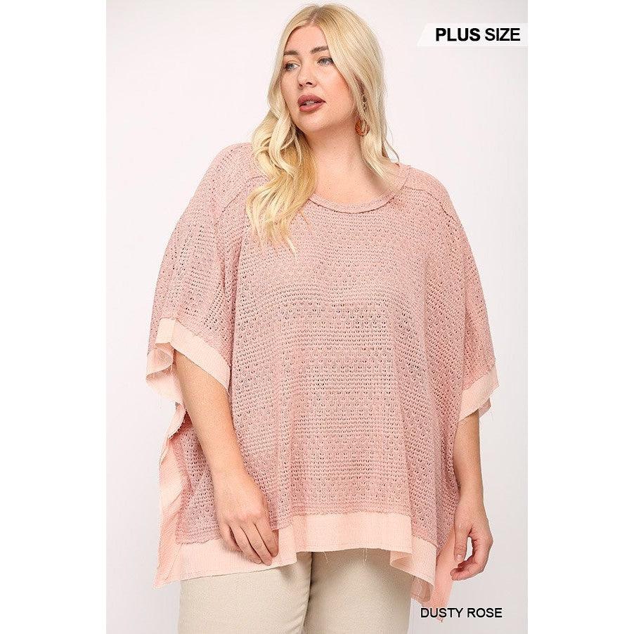 Light Knit And Woven Mixed Boxy Top With Poncho Sleeve-Shirts & Tops-NXTLVLNYC