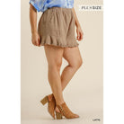 Linen Blend Elastic Waist Ruffle Hem Shorts With Pockets-NXTLVLNYC