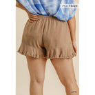 Linen Blend Elastic Waist Ruffle Hem Shorts With Pockets-NXTLVLNYC