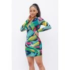 Long Sleeve Printed V-neck Dress-Dresses-NXTLVLNYC