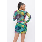 Long Sleeve Printed V-neck Dress-Dresses-NXTLVLNYC