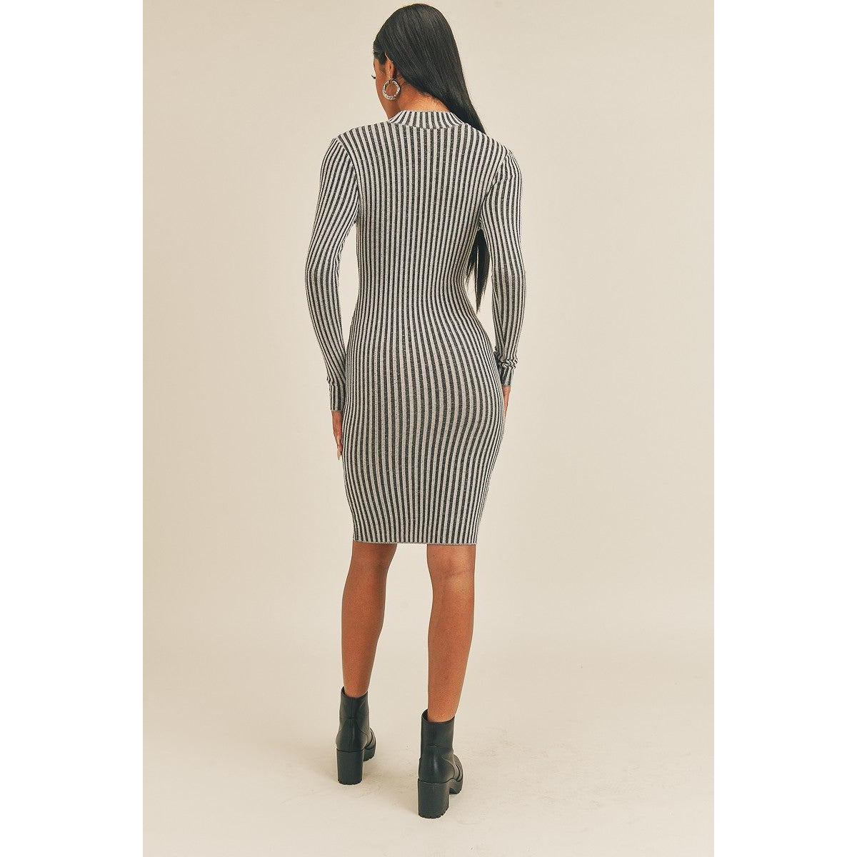 Long Sleeve Stripe Print Midi Dress-NXTLVLNYC