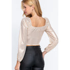 Long Slv Ruched Metallic Knit Top-NXTLVLNYC