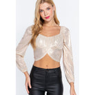 Long Slv Ruched Metallic Knit Top-NXTLVLNYC