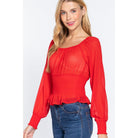 Long Slv Smocked Chiffon Top-Clothing Tops-NXTLVLNYC