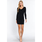 Long Slv V-neck Mini Rib Dress-NXTLVLNYC